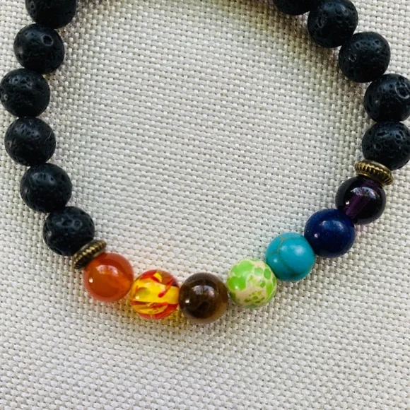 7 Healing Chakra Natural Stone Beaded Bracelet - Picture 8 of 9